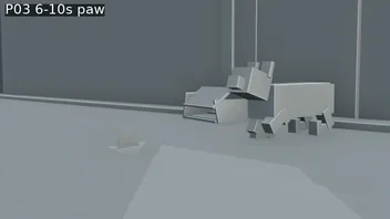 P03 Blender blockout: the cat approaches the boat and extends a forepaw.