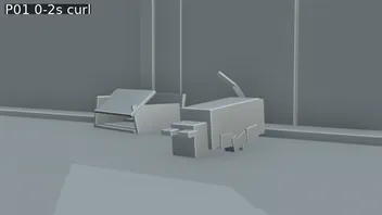 P01 Blender blockout: the box-shaped cat curls beside the cardboard box.