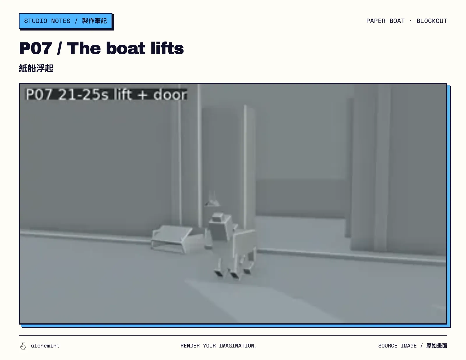 P07 Blender previz: the boat lifts as the cat and store door enter the wide view.