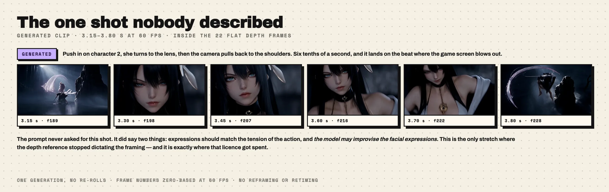 Generated clip from 3.15 to 3.80 seconds: the camera pushes in on character 2's face, she turns to the lens, the camera pulls back to her shoulders and pendant, then cuts to the wide shot.