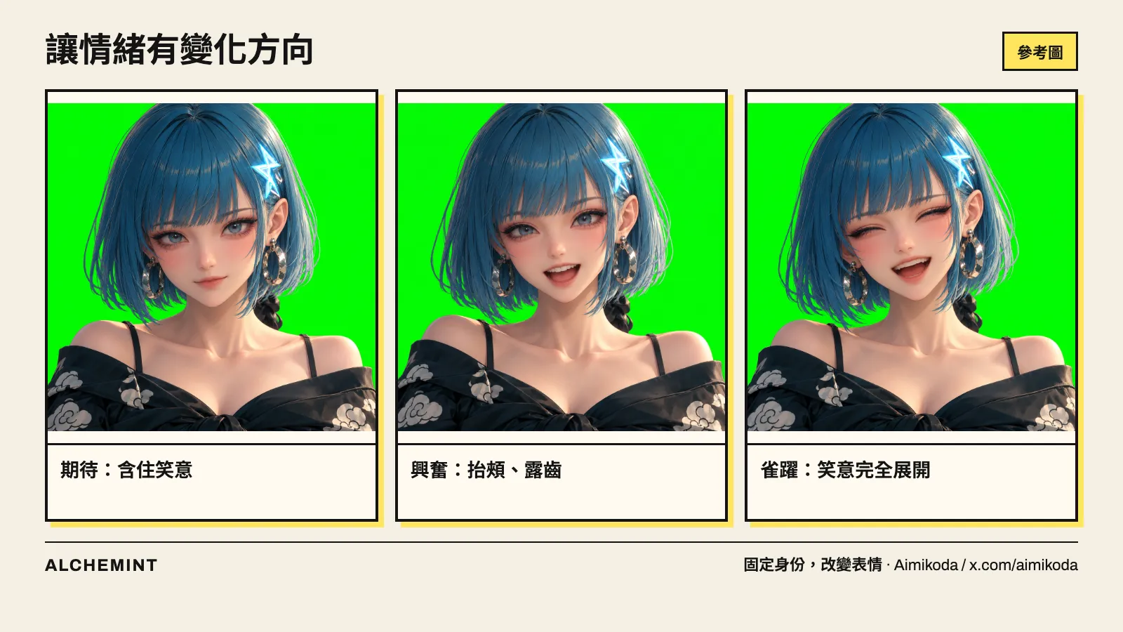 SUSEKA 的期待、興奮與雀躍表情參考，保留同一身份與近景構圖