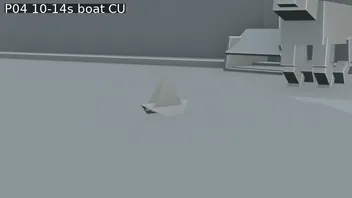 P04 Blender blockout: close view of the boat with the cat behind it.