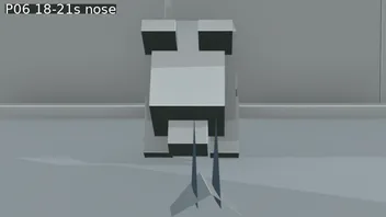 P06 Blender blockout: frontal close-up of the cat's nose and the paper boat.